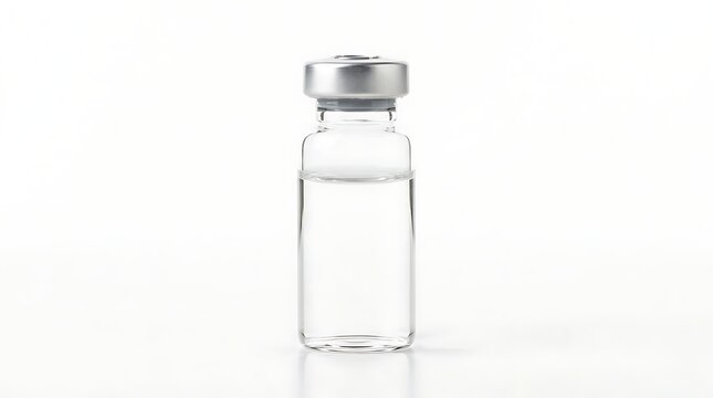 Medical Vaccine Vial With Clear Liquid Medication Isolated On White Background