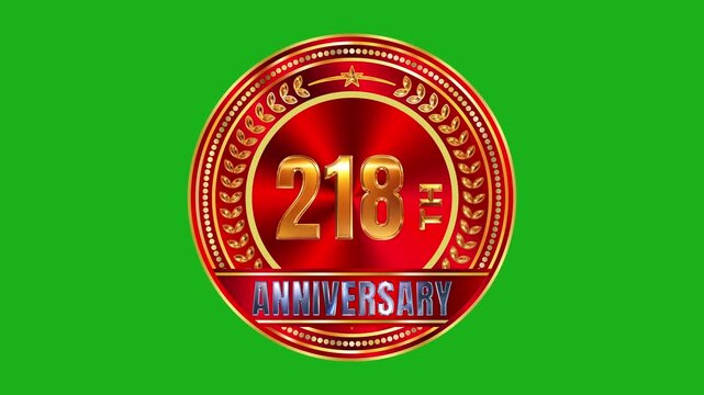 Classic 218th anniversary golden emblem featuring dark red metallic texture with dynamic lighting gradients 4k video