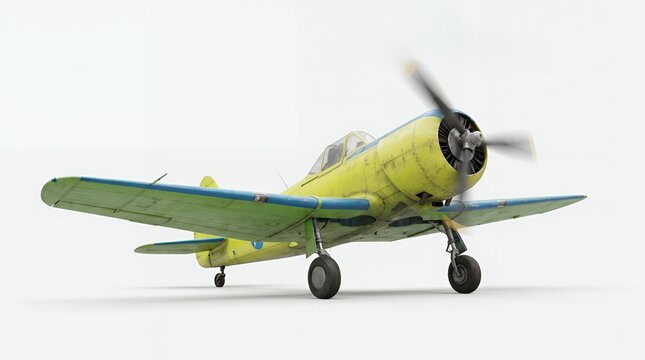 Neon Yellow Propeller Plane with Lime Green Wings Three Quarter