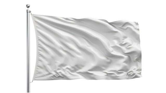 Waving blank white flag on a metal pole