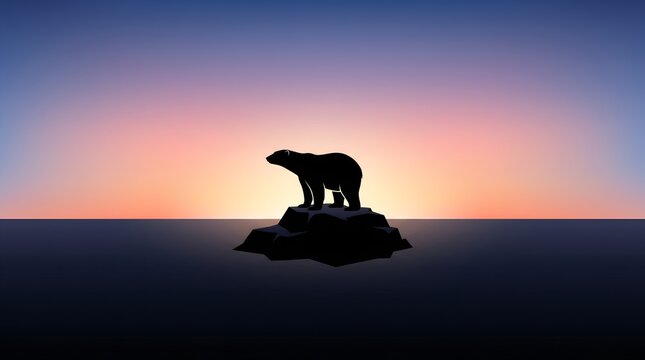 Polar bear standing on rock at sunset
