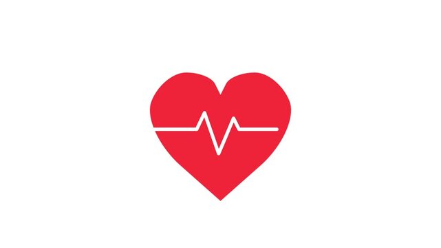 Heartbeat Pulse Line Icon for Health and Cardiology concept animation.red heart icon with a pulse line running through it on a white background.