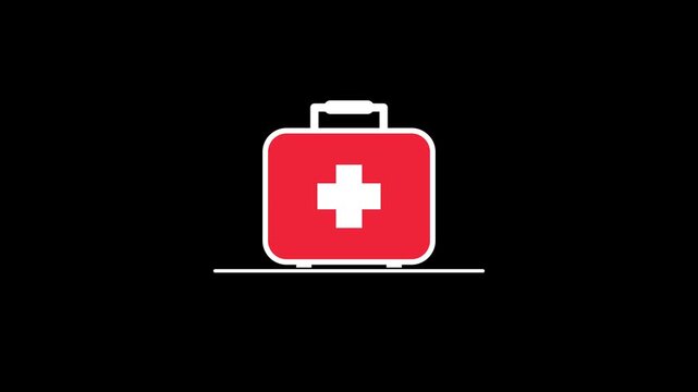 Animated Red First Aid Kit Medical Box Icon animation. motion graphic of a red first aid medical kit box with cross sign