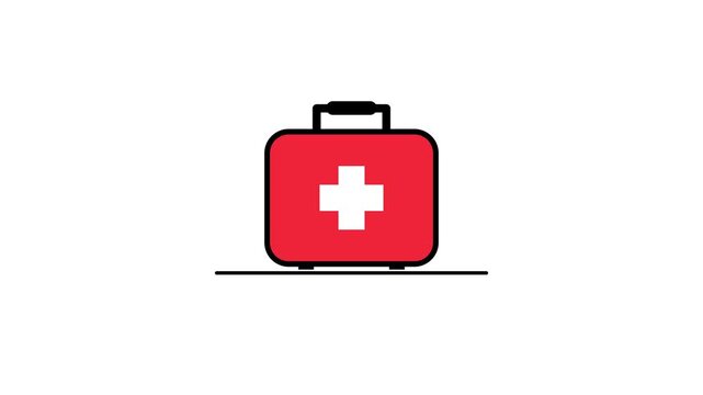 Animated Red First Aid Kit Medical Box Icon animation. motion graphic of a red first aid medical kit box with cross sign