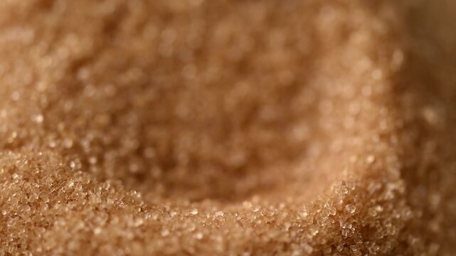 Close up of a stainless steel spoon scooping organic brown sugar