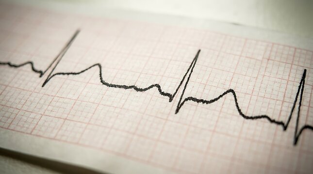 Electrocardiogram EKG heart rhythm trace printed on medical paper in a clinical setting