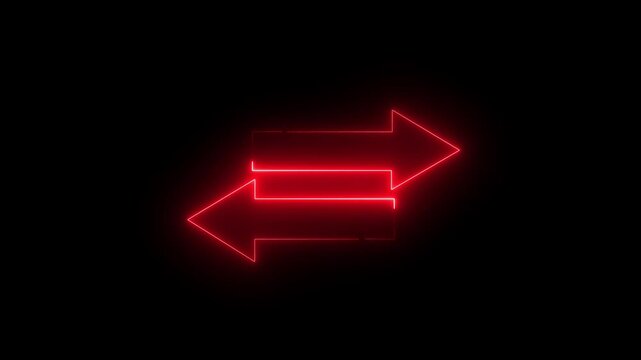 direction right and left arrow icon animation glowing neon pink and blue color road sign information traffic signal moving road side sign symbol on black background.4k 