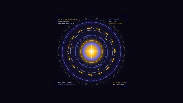 Motion of a futuristic digital solar system diagram with orbit paths and data visualization.