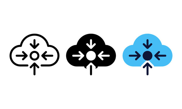 Cloud data centralization icon set featuring blue and black versions.
