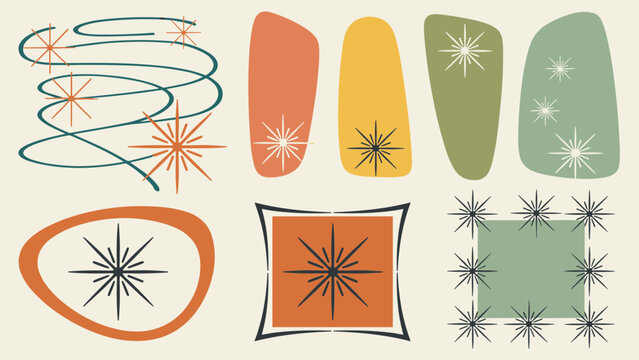 Mid Century Modern Atomic Starburst Shapes and Swirls