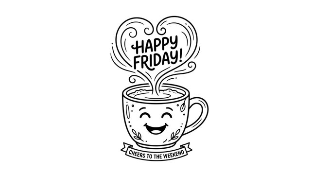 Happy Friday Coffee Cup with Heart Steam Isolated