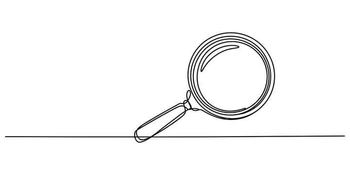 Magnifying glass drawing made with a single continuous line Vector, illustration