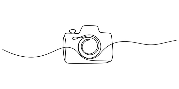 Continuous single line drawing of a photo camera isolated on a white background Vector, illustration