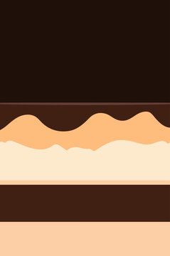Chocolate Cake Background with Cream and Caramel Layers Abstract Dessert Vector Layout for Bakery Menu Pastry and Food Design