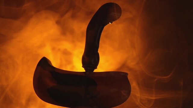 Kris Indonesia Cultural Heritage, Javanese Keris Dagger Sheath Silhouette in Warm Backlight