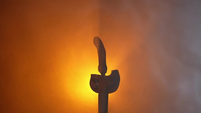 Kris Indonesia Cultural Heritage, Javanese Keris Dagger Sheath Silhouette in Warm Backlight