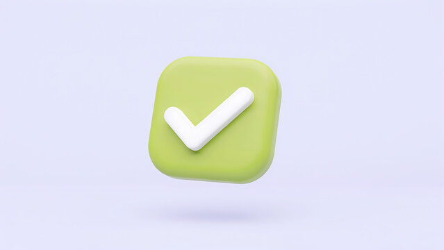 3D green tick icon for confirmation and approval with confirmation, approval