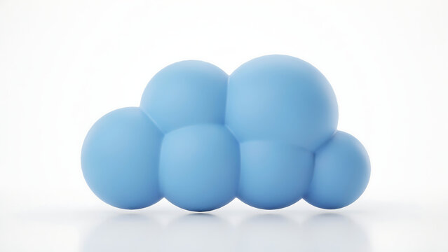 Single blue 3D rendered puffy cloud isolated on white background with minimalist