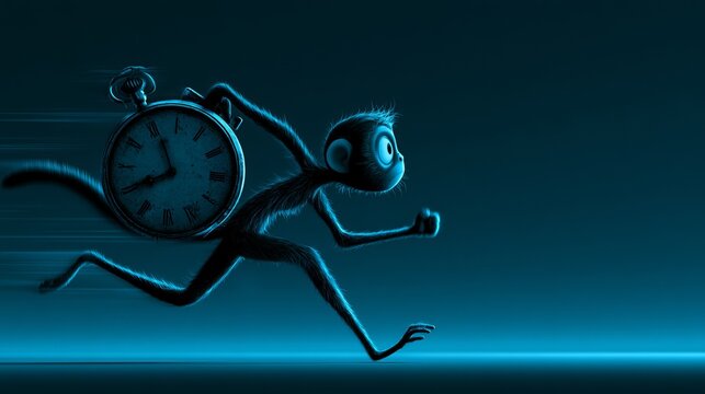 Monkey racing with big clock.

