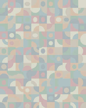 A soft arrangement of pastel-toned squares, circles, and curved forms creates a calm retro-inspired mosaic backdrop for websites, packaging, stationery, and contemporary interiors.