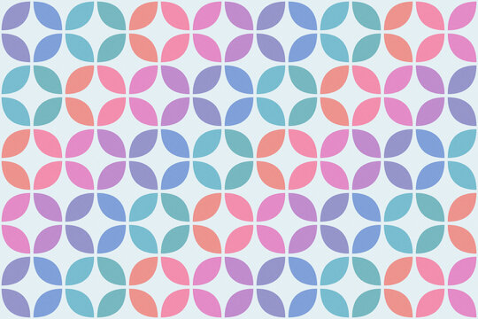 Seamless pastel petal shapes create a cheerful, balanced ornamental backdrop, ideal for wallpaper, textile prints, stationery, packaging, websites, and contemporary interior accents.
