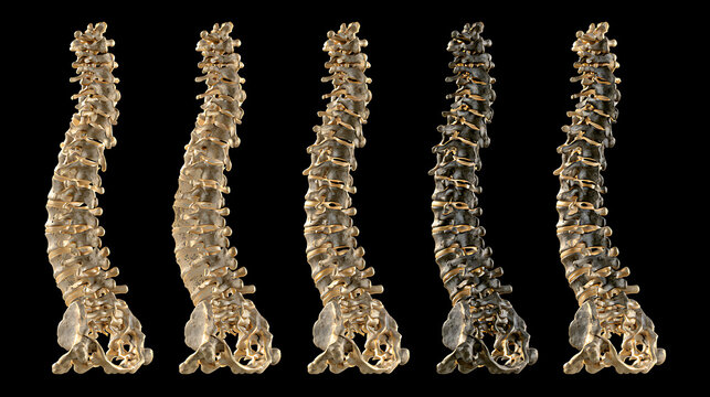 Human spinal columns demonstrate progressive bone density loss and curvature