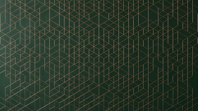 Intricate copper isometric grid pattern over dark green background for premium architectural branding projects.