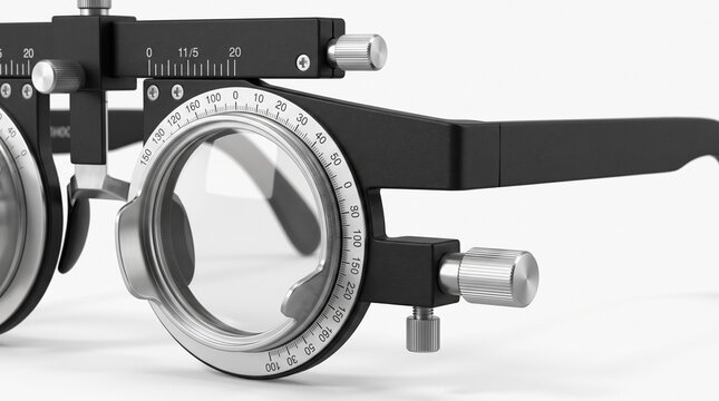 Optometry: Adjustable trial frame for refraction testing and eyeglass prescription
