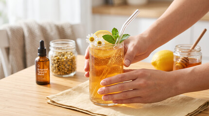 Fototapeta premium Terpene & Chamomile Sparkler – Botanical Citrus Infused Non-Alcoholic Beverage Recipe