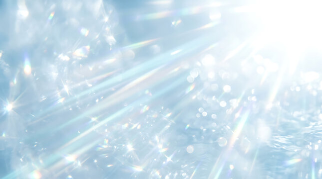 Abstract Light Reflections and Shimmering Crystal Sparkles on Soft Blue Background