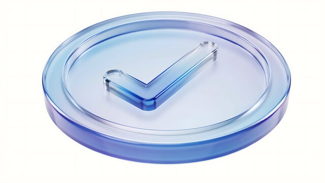 Blue checkmark icon on transparent circular base with checkmark, validation