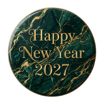 Happy New Year 2027 text on green marble circle isolated on transparent background for holiday design
