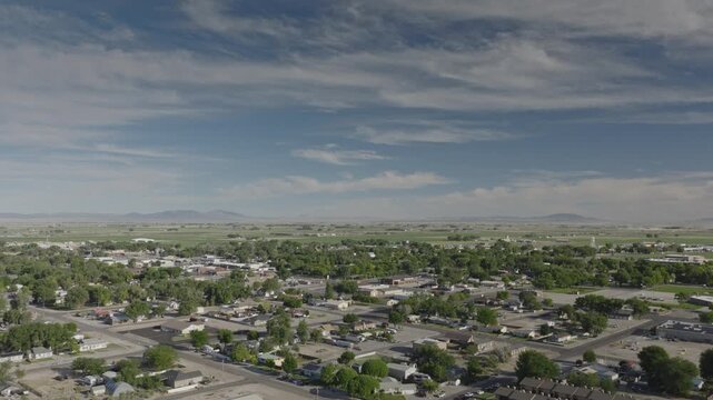 An aerial shot of Delta, Utah at morning in the summer, USA