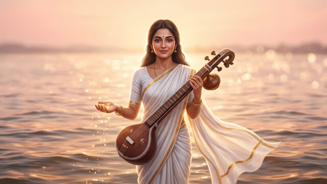 Maa Saraswati Sacred River Confluence &ndash; Divine Golden Light