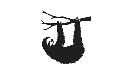 Obraz premium Sloth silhouette hanging from tree branch nature graphic with wildlife