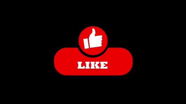 Red social media LIKE button icon with thumbs up symbol on black background vector graphic illustration concept