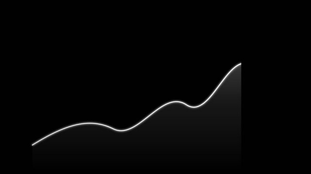 Minimalist White Neon Glowing Line Graph Showing Exponential Upward Growth on Solid Black Background with Smooth Sine Wave Trajectory Animation