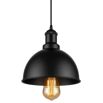 Modern black metal pendant ceiling lamp with a glowing vintage edison light bulb