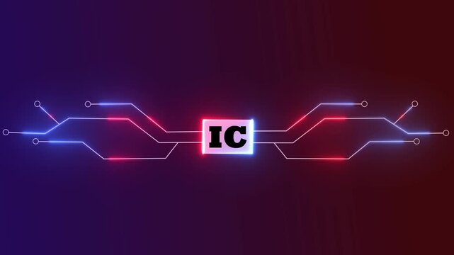 Futuristic glowing neon IC microchip digital circuit board technology background graphic illustration concept