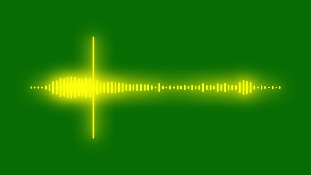 Glowing yellow colours audio spectrum visual waveform display dynamic frequency level sound voice mic radio dynamic disco beats music player amplitude media record songs noise. green screen 4k loop