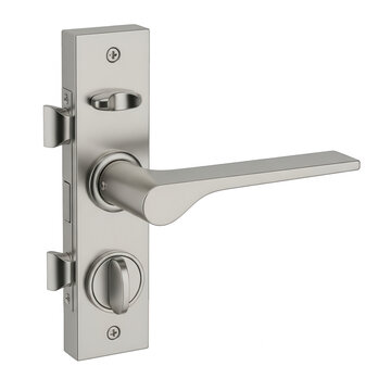 Modern silver metal door handle with lock mechanism for house interior doors