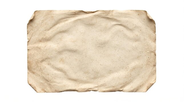 Old vintage paper texture, aged parchment background with crumpled edges isolated on white background