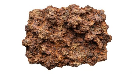 Fototapeta premium Closeup of a rough, oxidized iron ore rock texture isolated on white background
