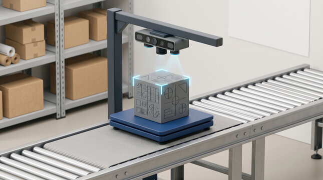Automated AI Scanner Inspecting Cargo on Warehouse Conveyor Belt