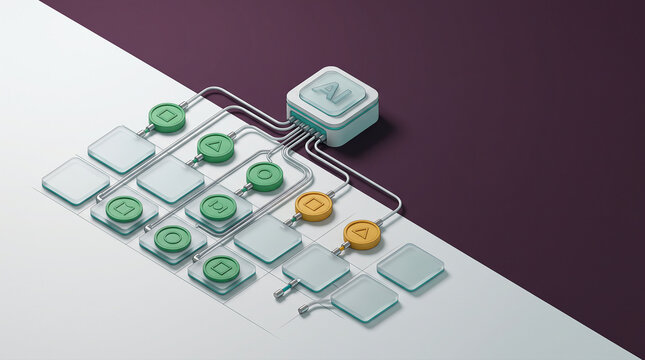 Isometric AI Flowchart and Machine Learning Data Process Concept