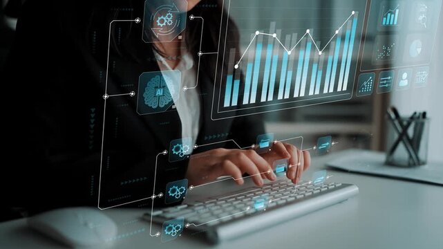 Data flow from database and cloud to processing and analytics dashboards, representing data analysis, automation, insight generation, and digital intelligence Marrow
