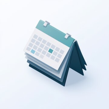 Isometric calendar icon illustration with layered pages and date grid