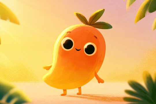 Cute tropical mango cartoon figure for educational and marketing uses
