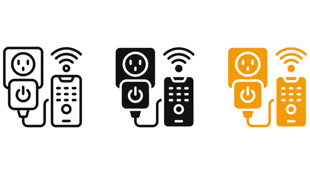 Set of smart plug icons with wifi connectivity and smartphone remote control features