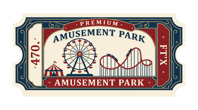 Amusement Park Ticket - Ferris Wheel and Roller Coaster Design
